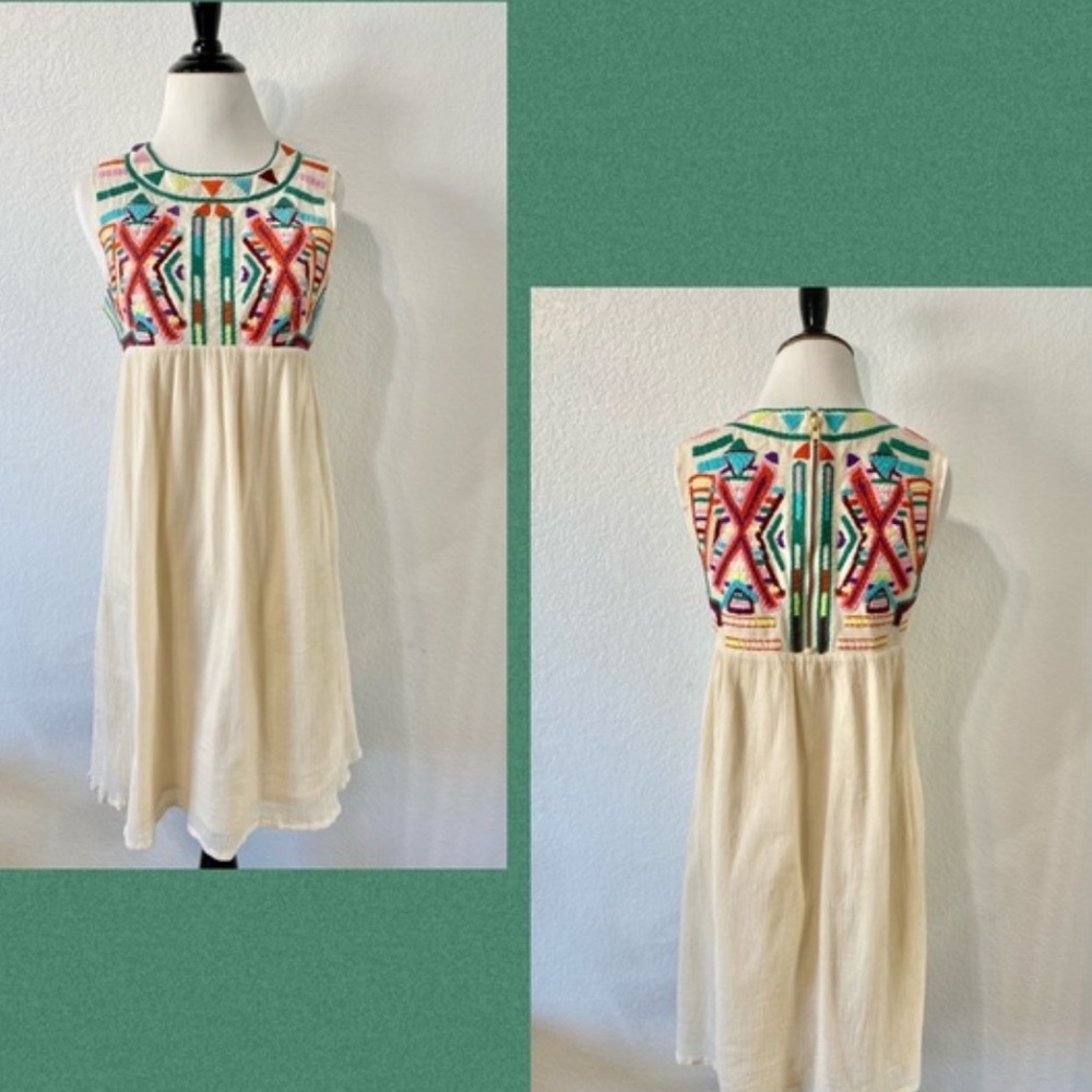 Anthropologie by Gryphon Sunny Dress Empire Waistline Embroidered Dress India